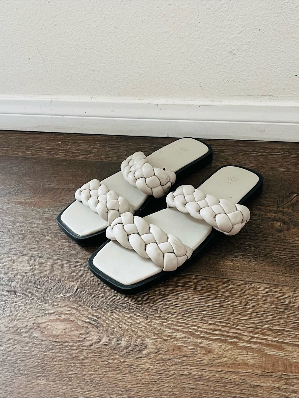 H&M White Braided Double-Strap Slide Sandals